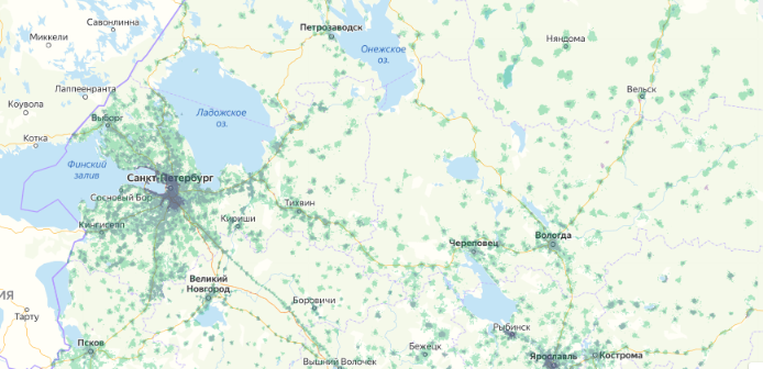 Зона покрытия МТС на карте Саранск 
